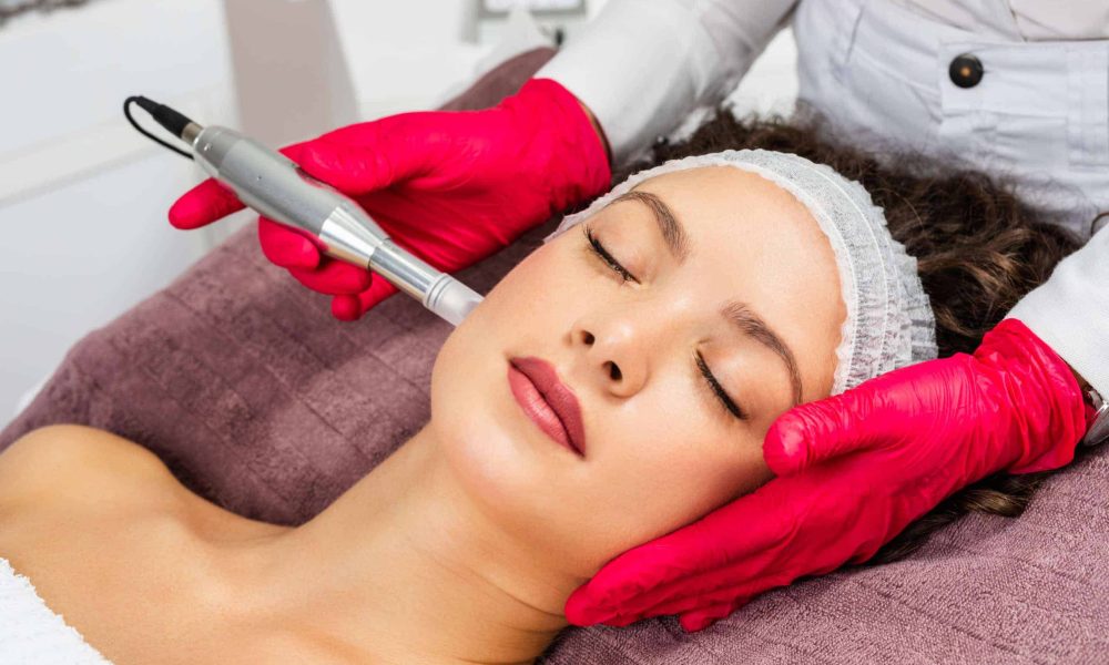 Beautiful woman receiving PRP microneedling rejuvenation treatment. Mesotherapy. | River Oaks Skin Institute in Houston, TX